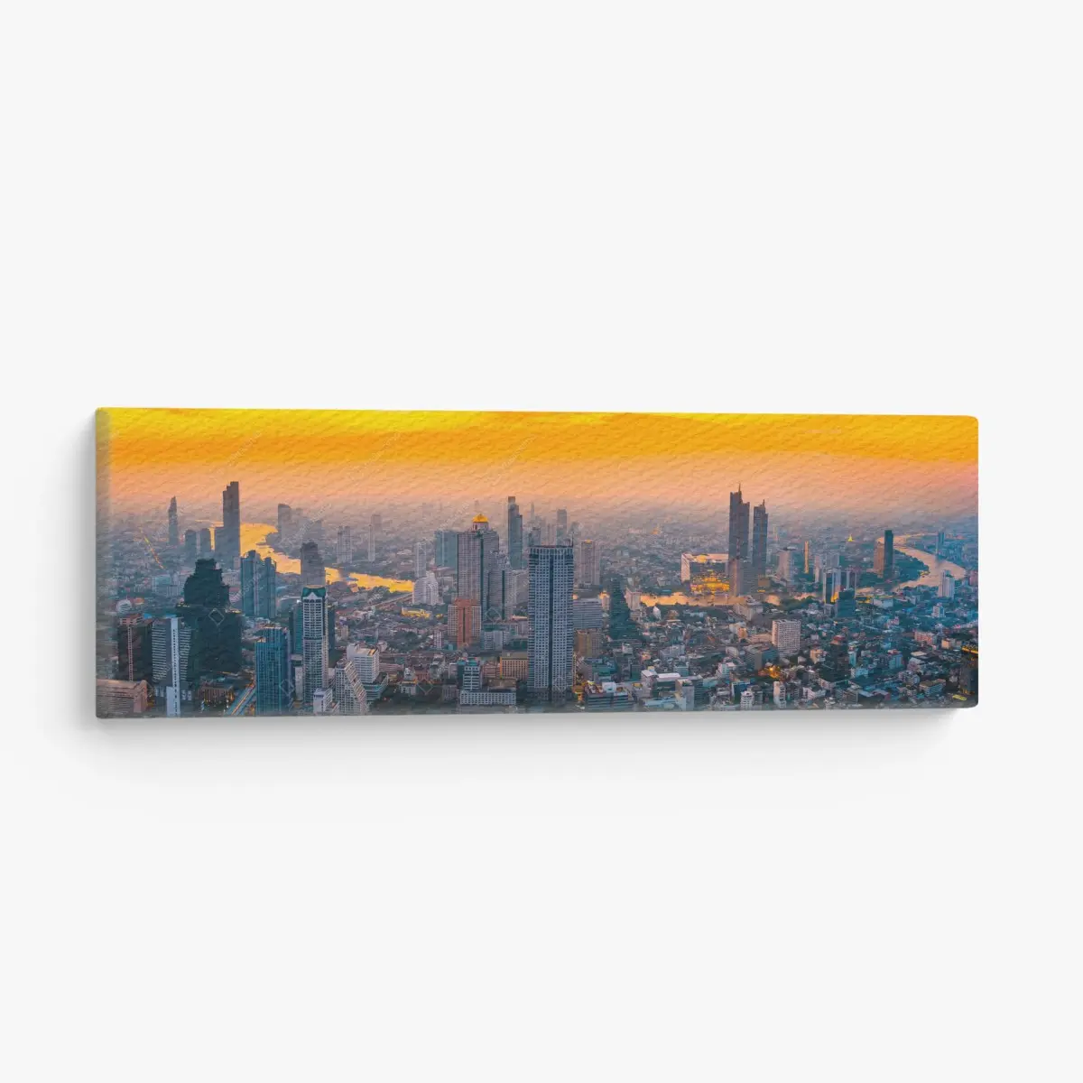 Leinwandbild goldene stadtsilhouette bei sonnenuntergang – Pixers®