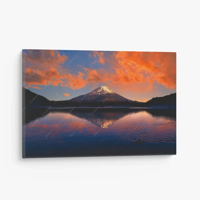 Leinwandbild friedlicher bergsonnenuntergang über dem see