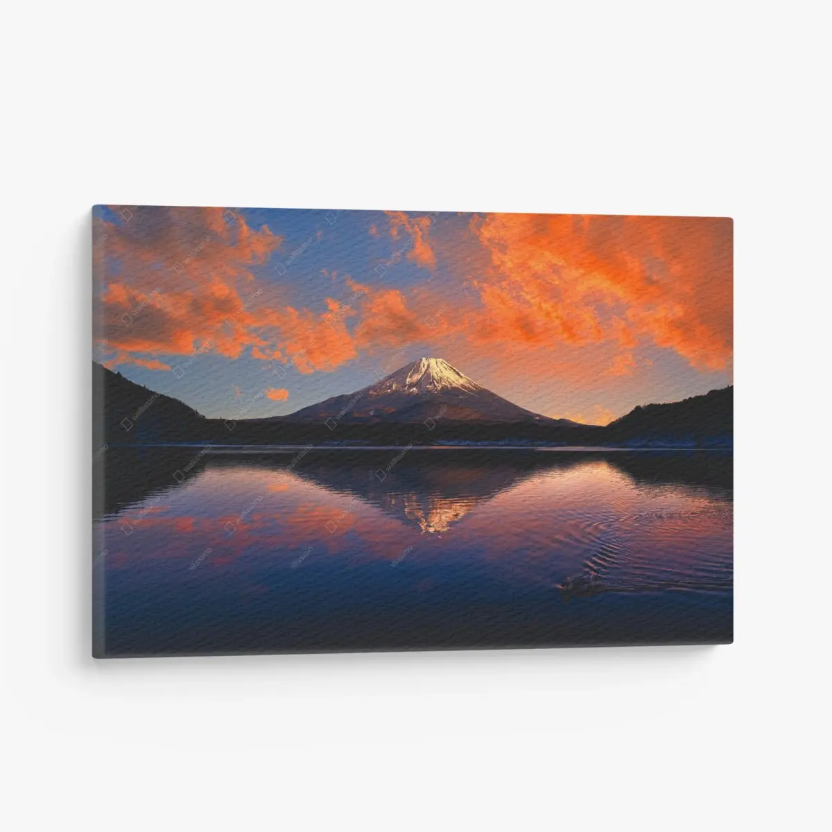 Leinwandbild friedlicher bergsonnenuntergang über dem see – Pixers®