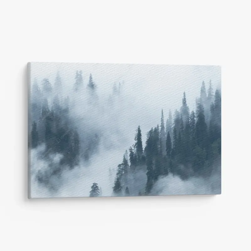 Leinwandbild nebliger kiefernwald