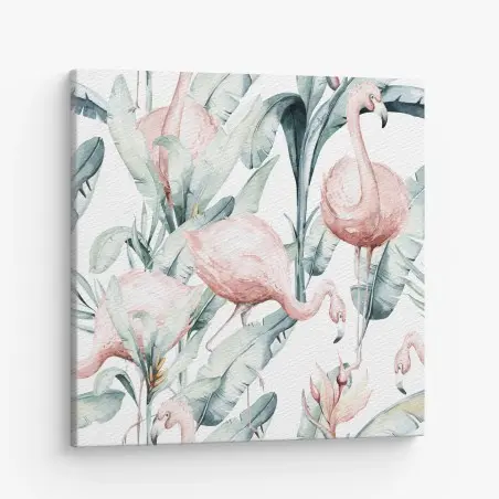 Leinwandbild aquarell flamingos tropisches muster – Pixers®
