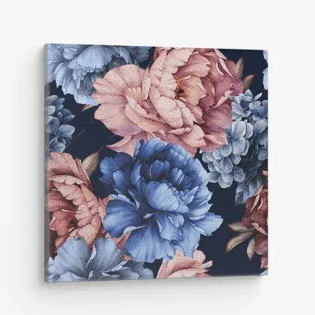 Leinwandbild aquarell pfingstrosen auf tiefblauem hintergrund – Pixers®