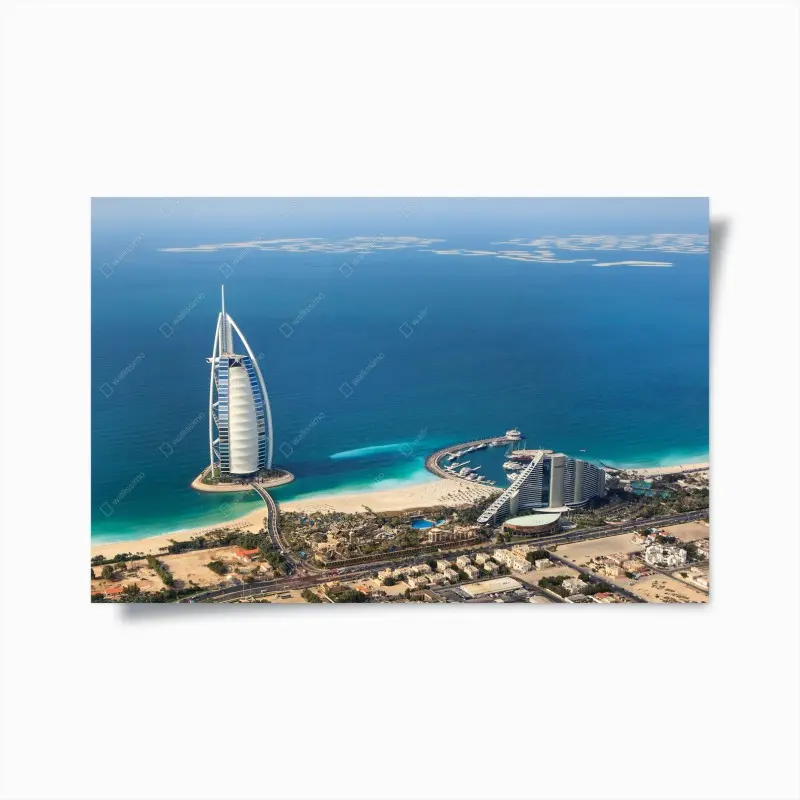 Poster Dubai Burj Al Arab über türkisfarbenem meer