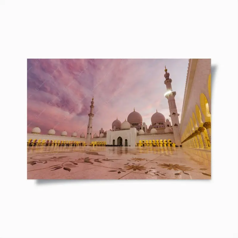 Poster ruhiger sonnenuntergang an der moschee Sheikh Zayed