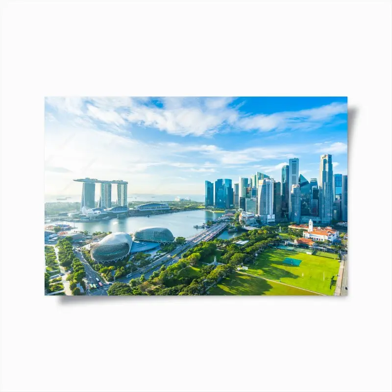 Poster Singapur skyline über Marina Bay