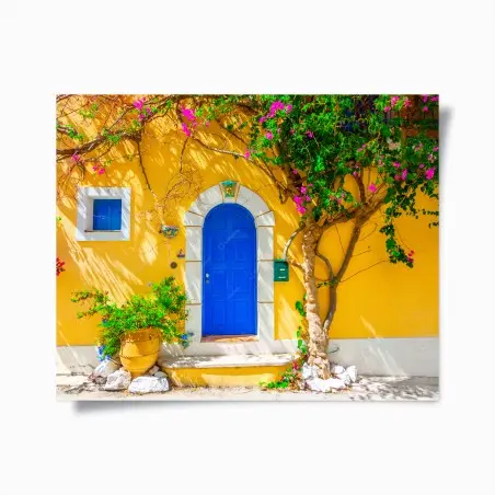 Poster leuchtend blaue tür in Assos, Kefalonia – Pixers®