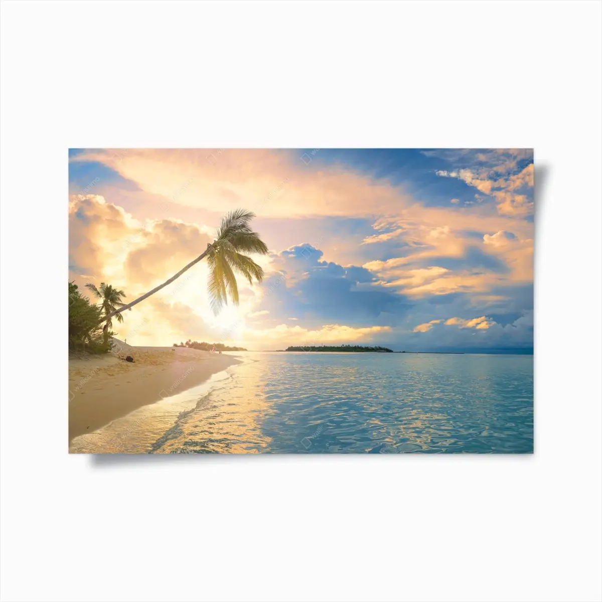 Poster Malediven tropischer sonnenuntergang mit palmensilhouette – Pixers®