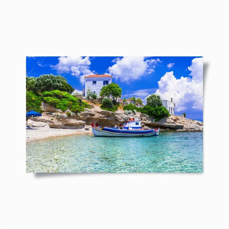 Poster idyllischer strand von Limnionas, Samos