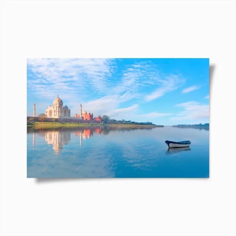 Poster Taj Mahal gespiegelt im morgenlicht
