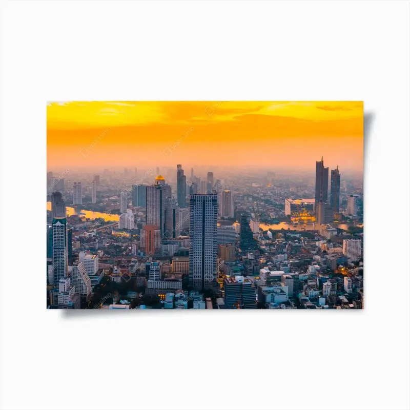 Poster goldene stadtsilhouette bei sonnenuntergang