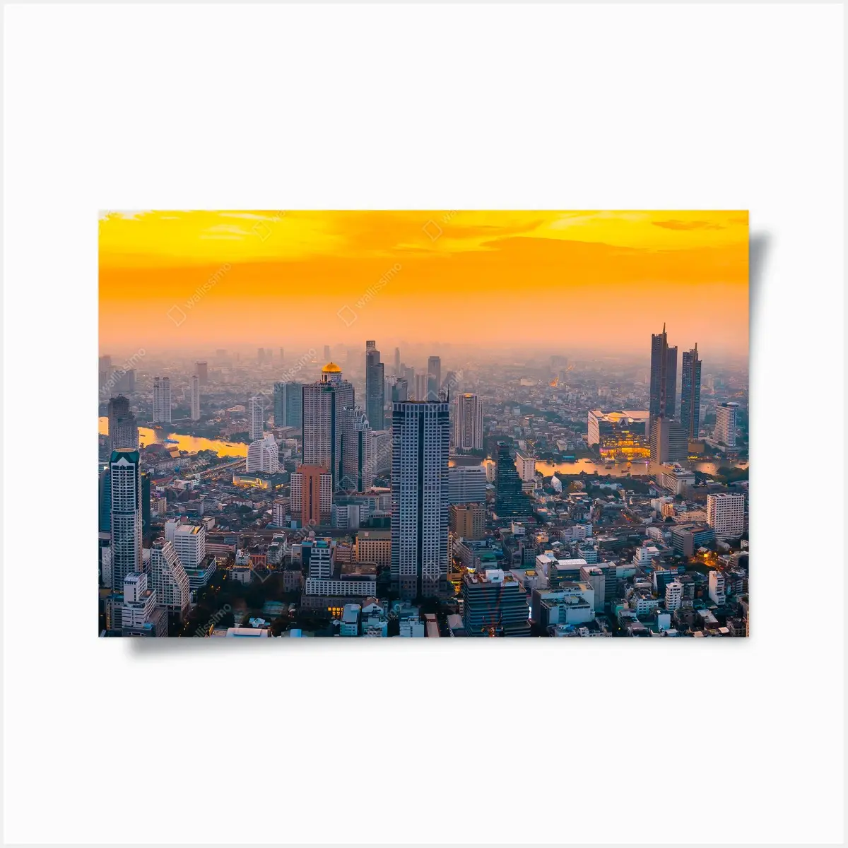 Poster goldene stadtsilhouette bei sonnenuntergang – Pixers®