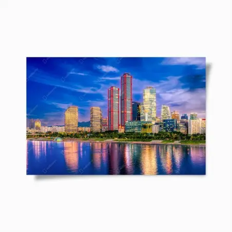 Poster lebendige stadtskyline bei dämmerung – Pixers®