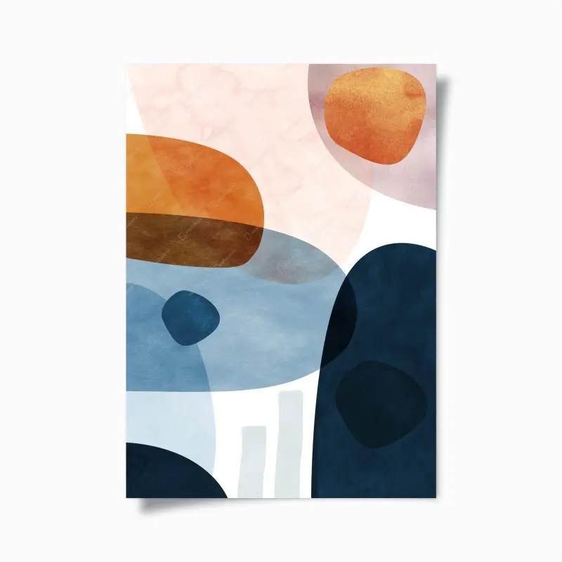 Poster organische aquarellformen in blau und orange