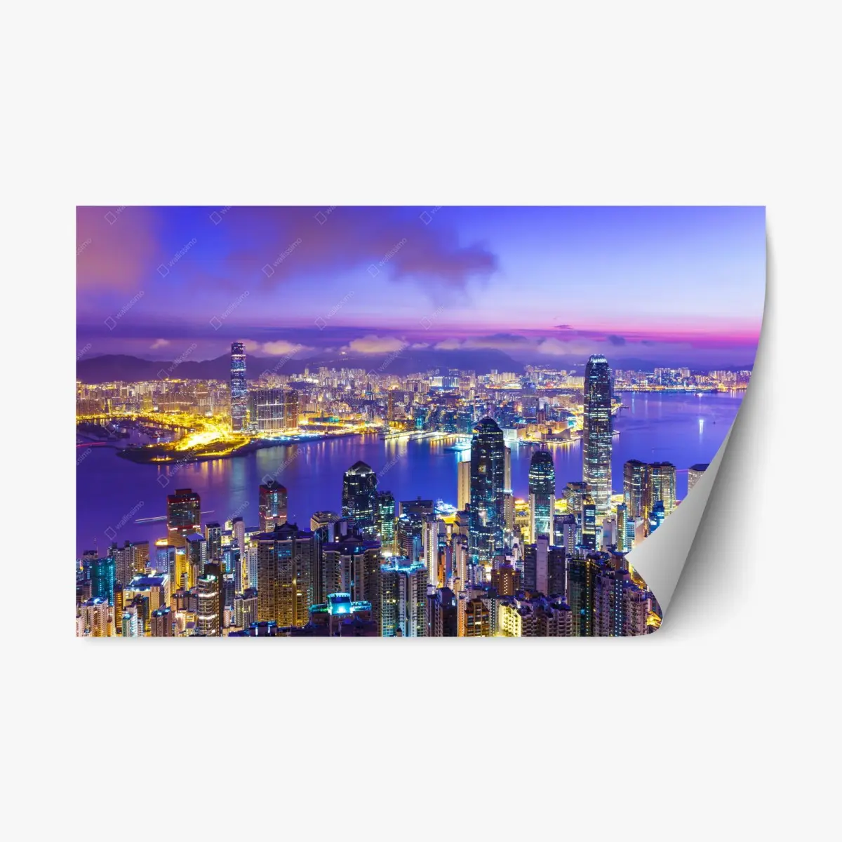 Repositionierbarer Aufkleber Hong Kong skyline in der dämmerung – Pixers®