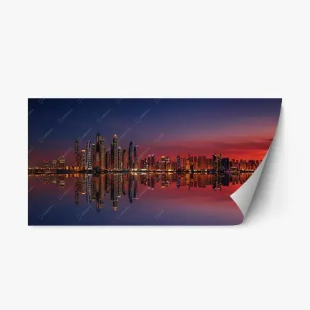 Repositionierbarer Aufkleber stadtpanorama bei sonnenuntergang mit spiegelung – Pixers®