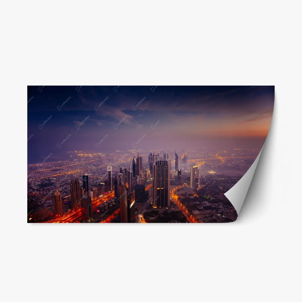 Repositionierbarer Aufkleber abendliche stadtskyline mit leuchtenden lichtern – Pixers®