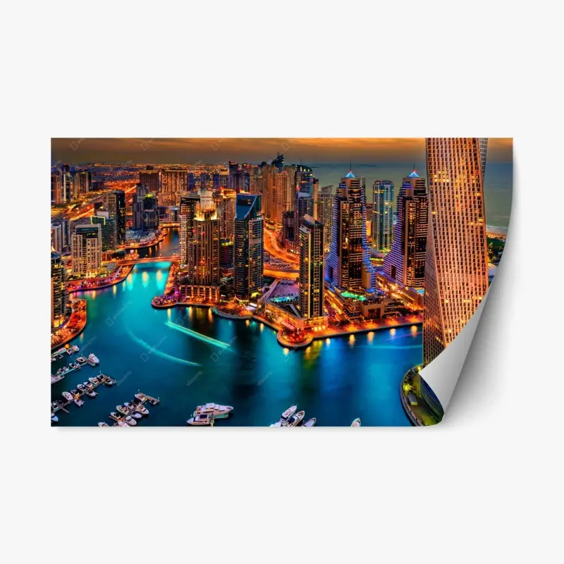 Repositionierbarer Aufkleber lebendige Dubai marina skyline bei dämmerung