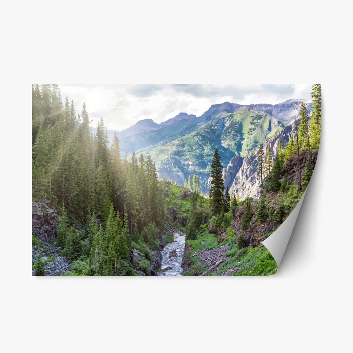 Repositionierbarer Aufkleber sonniges bergtal mit fluss – Pixers®