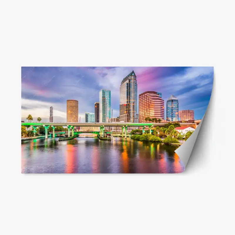 Repositionierbarer Aufkleber Tampa skyline über dem Hillsborough River