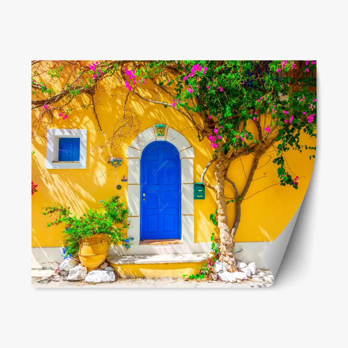 Repositionierbarer Aufkleber leuchtend blaue tür in Assos, Kefalonia – Pixers®