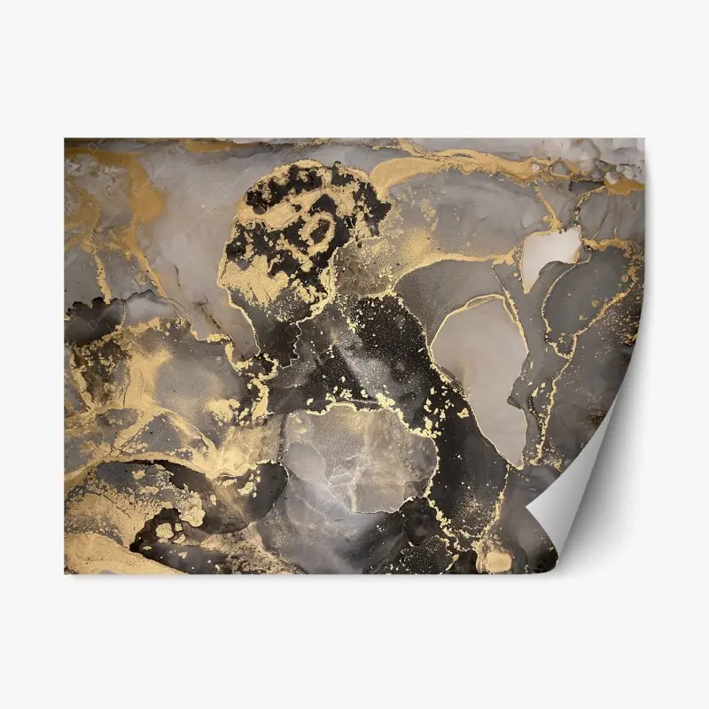 Repositionierbarer Aufkleber gold-schwarze abstrakte marmorierte komposition