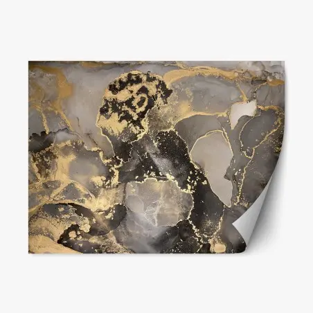 Repositionierbarer Aufkleber gold-schwarze abstrakte marmorierte komposition – Pixers®