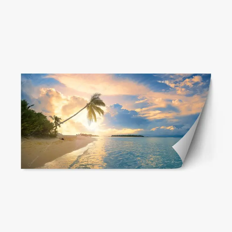 Repositionierbarer Aufkleber Malediven tropischer sonnenuntergang mit palmensilhouette
