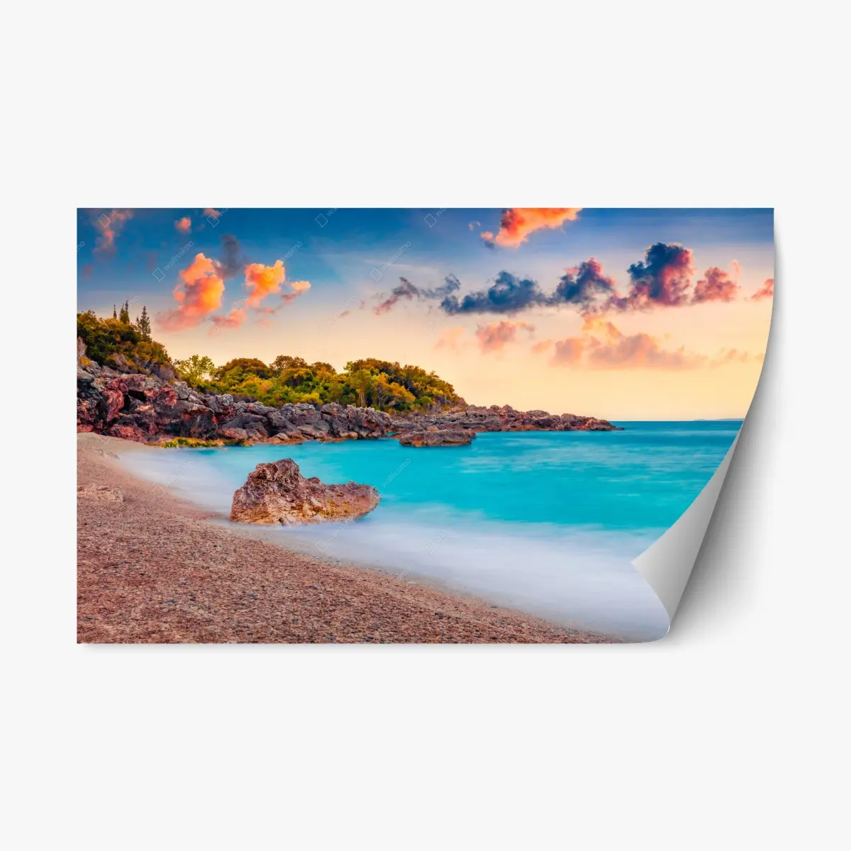 Repositionierbarer Aufkleber wundervoller sonnenaufgang an der Apelistra Beach, Himare – Pixers®