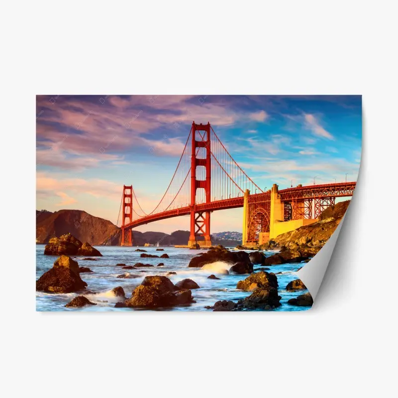 Repositionierbarer Aufkleber Golden Gate Bridge bei sonnenuntergang