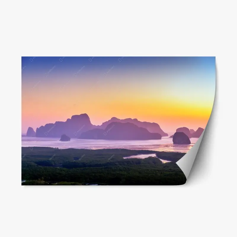 Repositionierbarer Aufkleber sonnenaufgang über den inseln von Phang Nga Bay