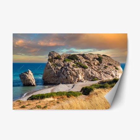 Repositionierbarer Aufkleber fels von Aphrodite, Zypern türkis küste am Mittelmeer – Pixers®