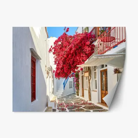 Repositionierbarer Aufkleber sonnige mediterrane gasse mit bougainvillea – Pixers®