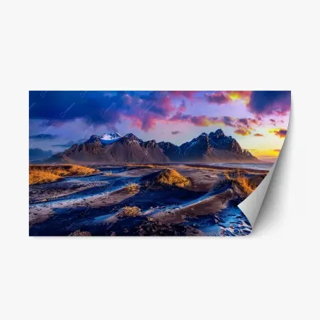 Repositionierbarer Aufkleber Vestrahorn sonnenaufgang panorama – Pixers®