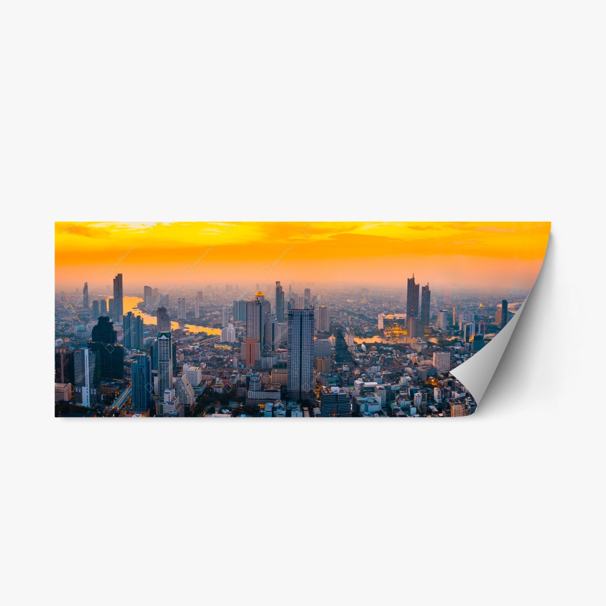 Repositionierbarer Aufkleber goldene stadtsilhouette bei sonnenuntergang – Pixers®