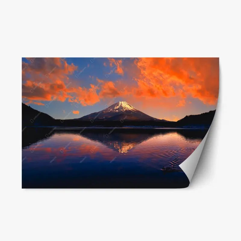 Repositionierbarer Aufkleber friedlicher bergsonnenuntergang über dem see