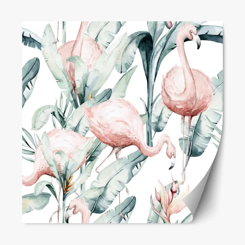 Repositionierbarer Aufkleber aquarell flamingos tropisches muster