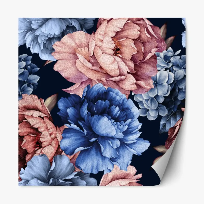 Repositionierbarer Aufkleber aquarell pfingstrosen auf tiefblauem hintergrund