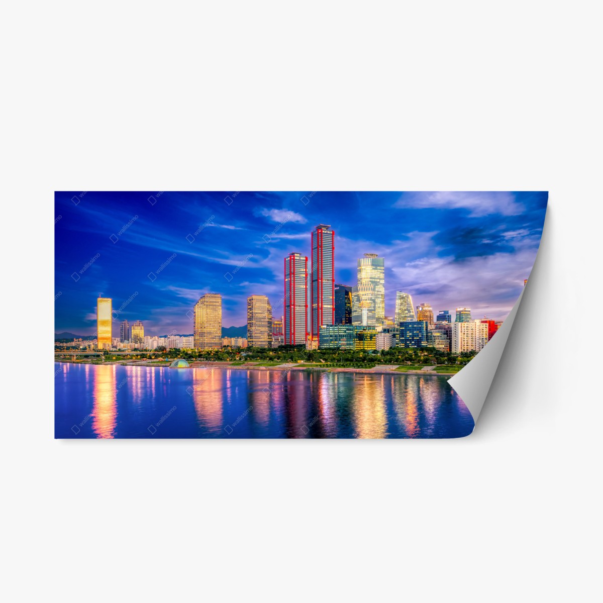 Repositionierbarer Aufkleber lebendige stadtskyline bei dämmerung – Pixers®