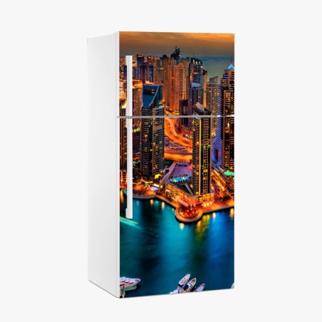 Kühlschrankaufkleber lebendige Dubai marina skyline bei dämmerung – Pixers®