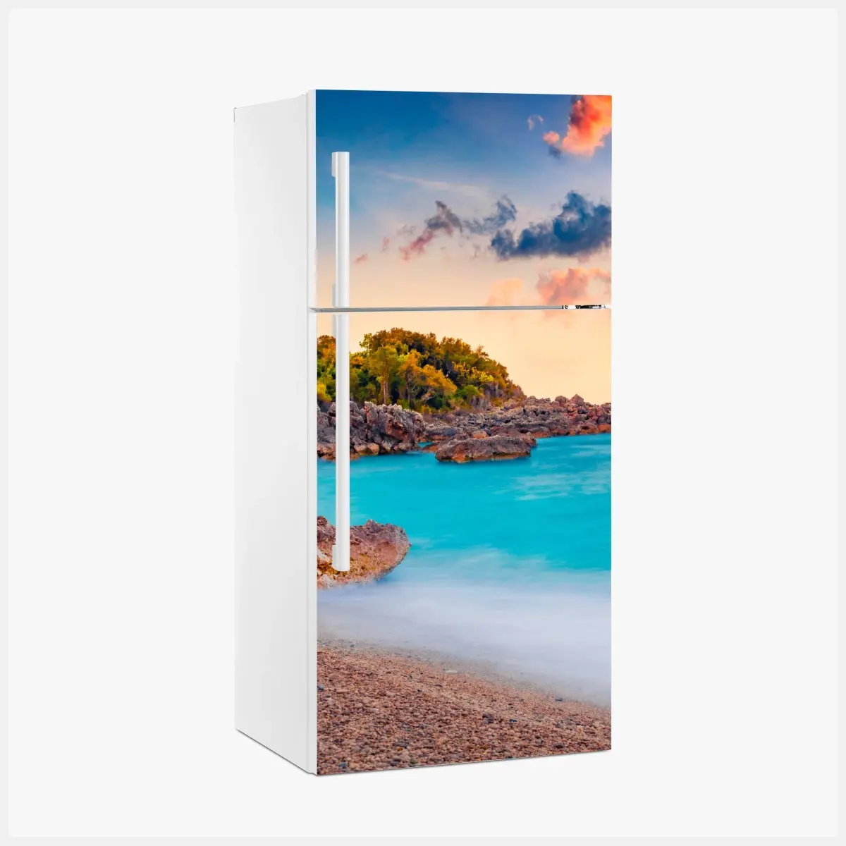 Kühlschrankaufkleber wundervoller sonnenaufgang an der Apelistra Beach, Himare – Pixers®