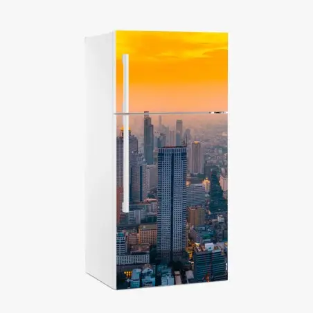 Kühlschrankaufkleber goldene stadtsilhouette bei sonnenuntergang – Pixers®