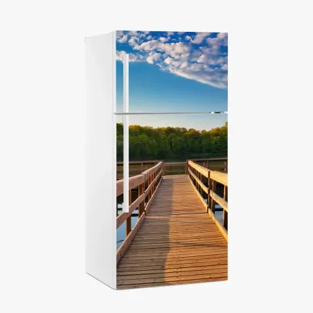 Kühlschrankaufkleber ruhiger steg am see bei sonnenaufgang – Pixers®