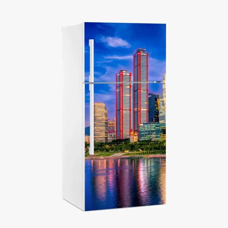 Kühlschrankaufkleber lebendige stadtskyline bei dämmerung