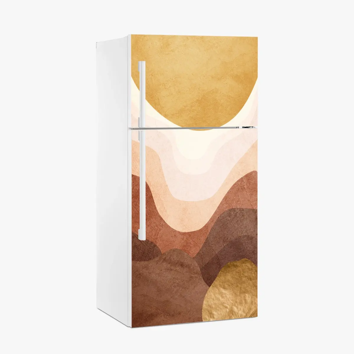 Kühlschrankaufkleber goldene sonne über terrakottahügeln – Pixers®