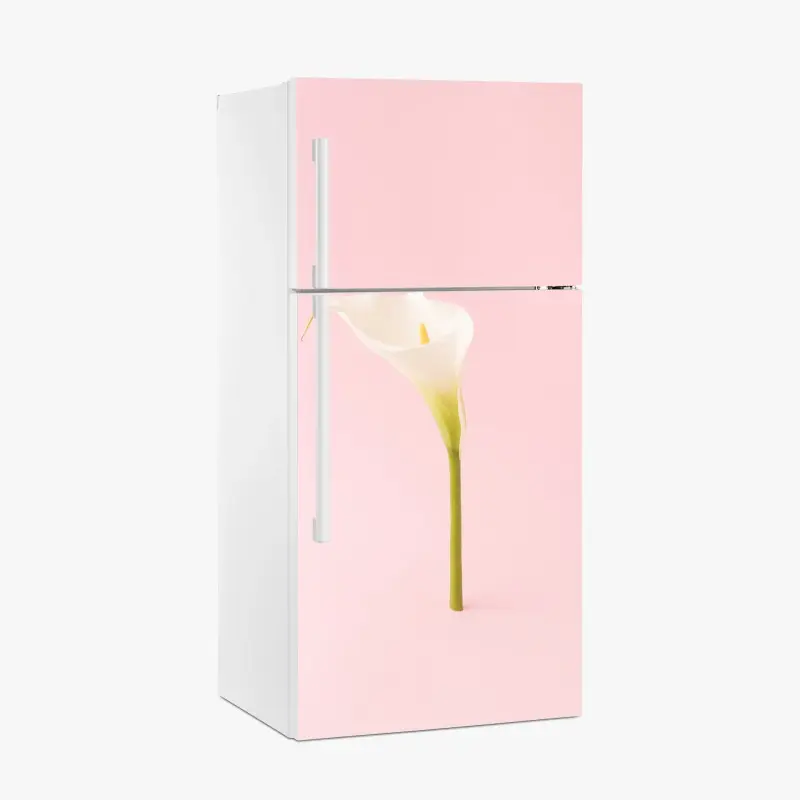 Kühlschrankaufkleber elegante weiße calla auf pastellrosa