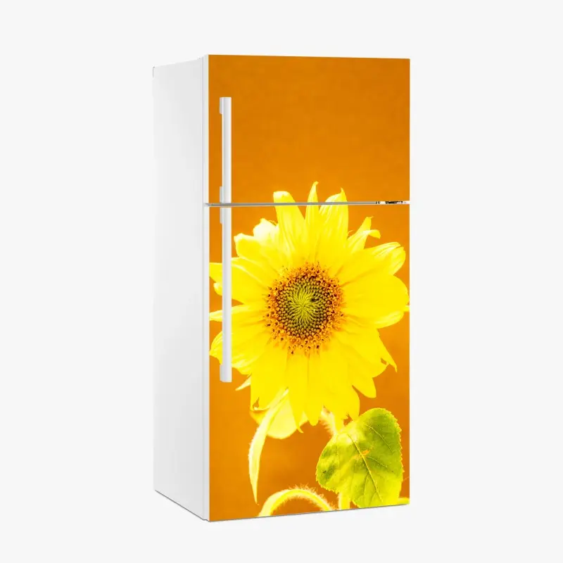 Kühlschrankaufkleber leuchtende sonnenblume vor warmem hintergrund