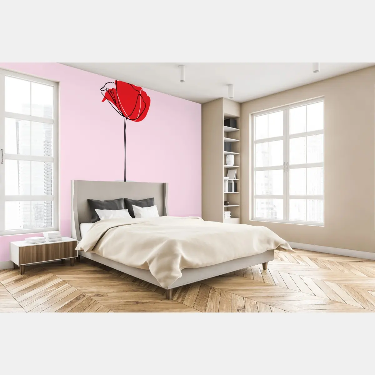 Fototapete roter mohn auf rosa hintergrund – Pixers®