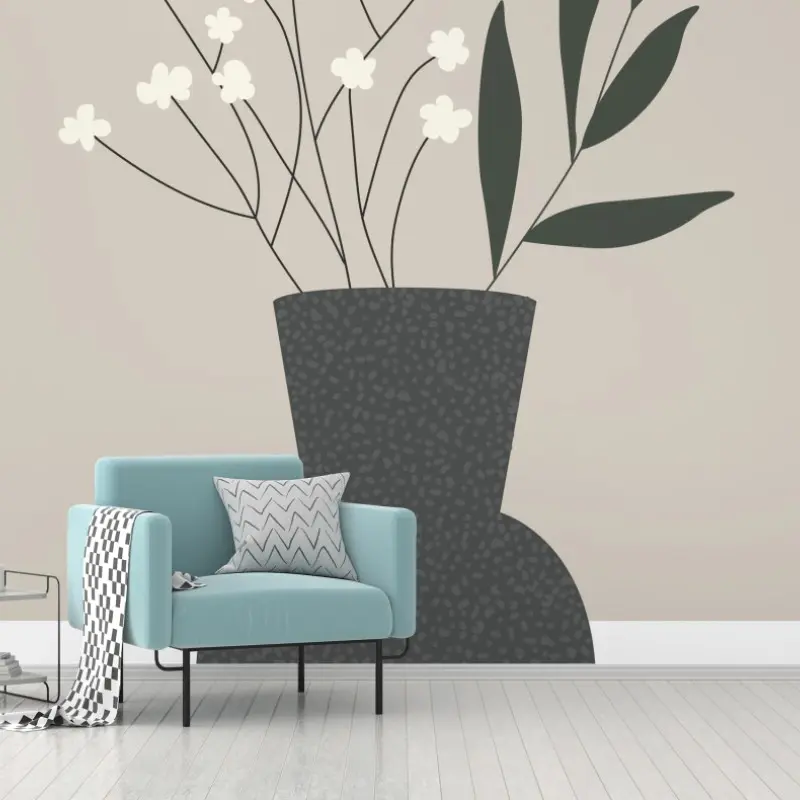 Fototapete minimalistische vase mit zarten blumen