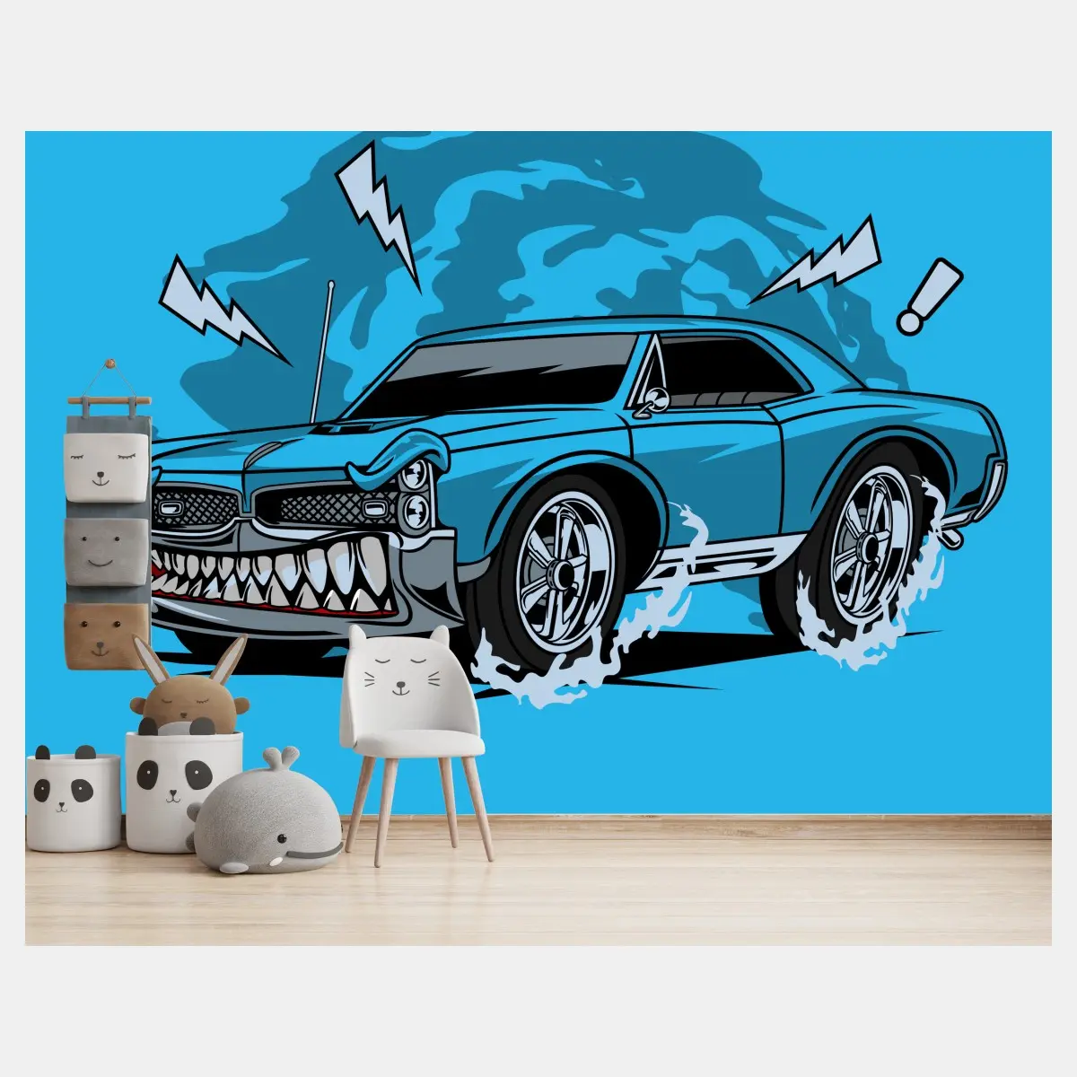 Fototapete blauer muscle car pop-art illustration – Pixers®