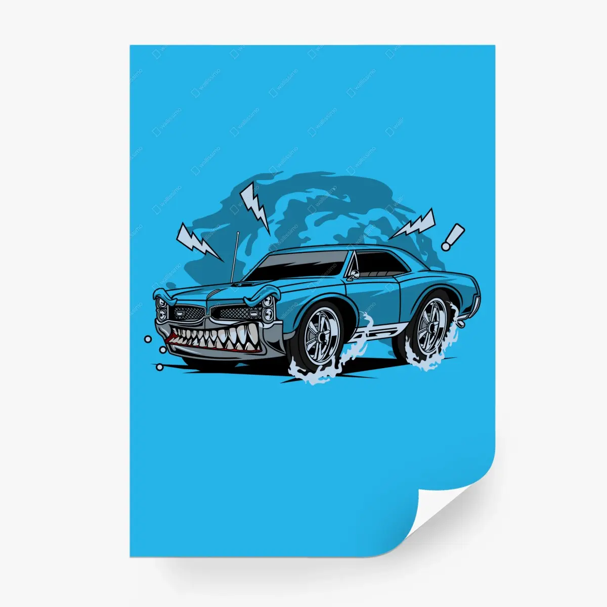 Fototapete blauer muscle car pop-art illustration – Pixers®